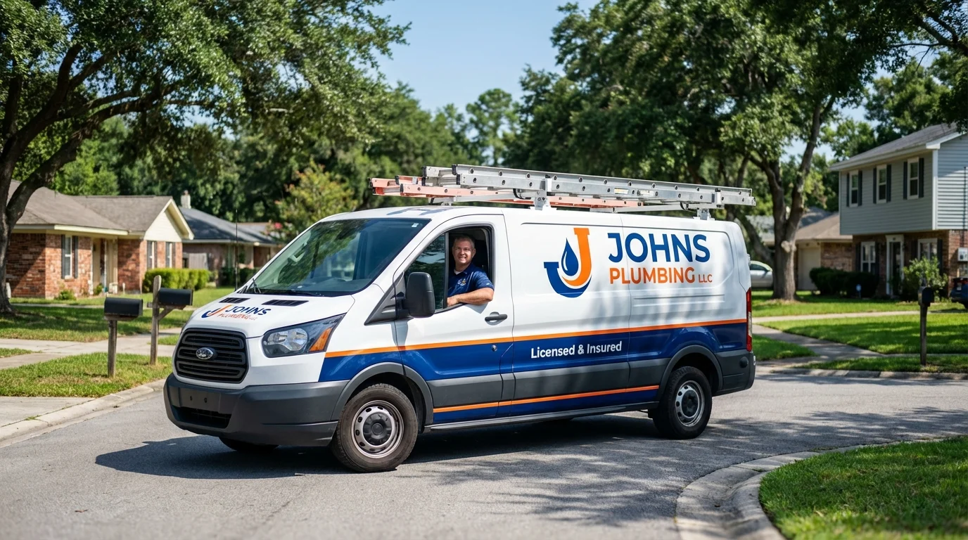 Johns Plumbing LLC service van in Hudson, IA
