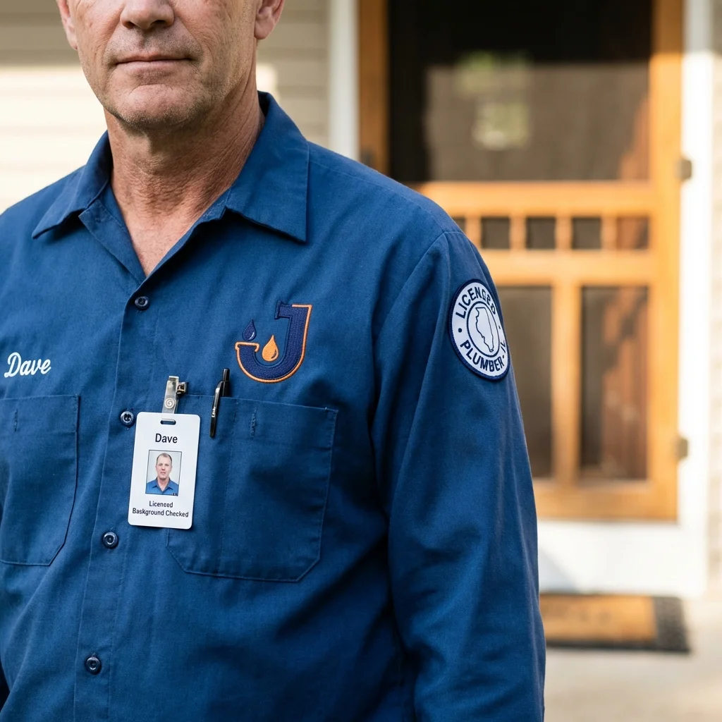 Licensed plumber showing ID badge in Hudson, IA