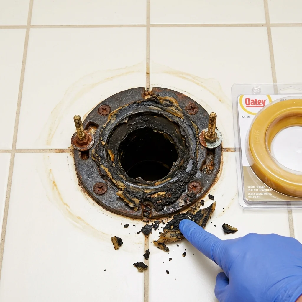 Failed wax ring showing water seepage at the base of a toilet in a Hudson, IA home